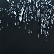 Las w Laskach, biały tłusty pastel na czarnym bristolu, 35x100 cm, 2017